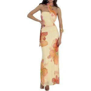 Women's Floral Stretch Maxi Dress Sleeveless Halter Summer Vacation